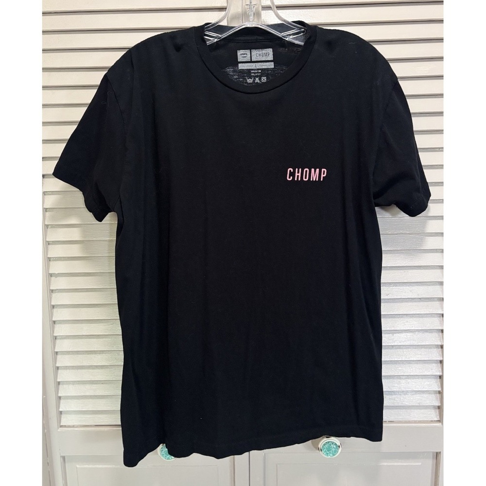 Chomp Graphic Skull Crew Neck Short Sleeve‎ TShirt Size L Blk/Pink